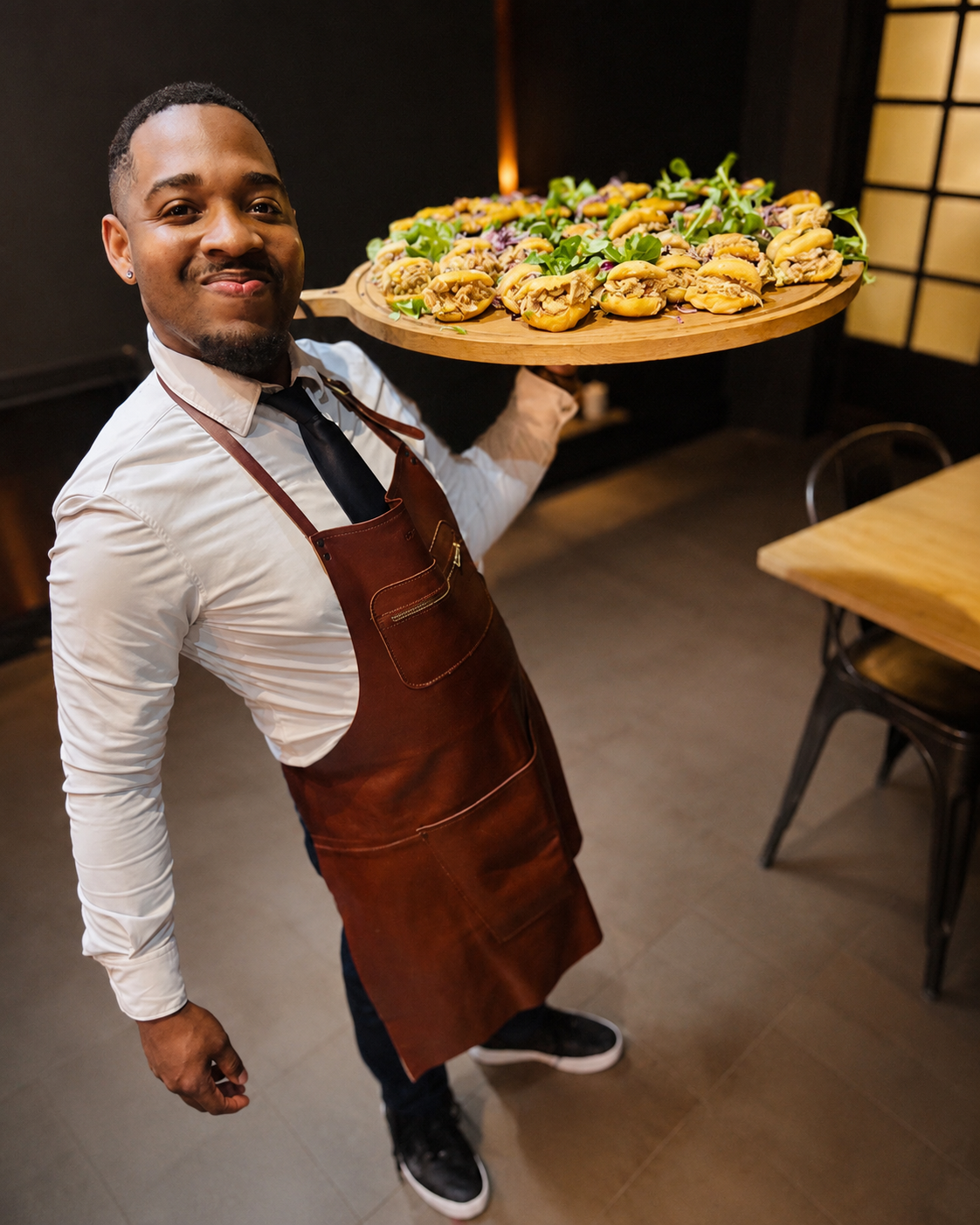 JMC avec un plateau de bouchées créoles